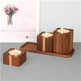 Set of 3 Wooden Candle Holder with tray